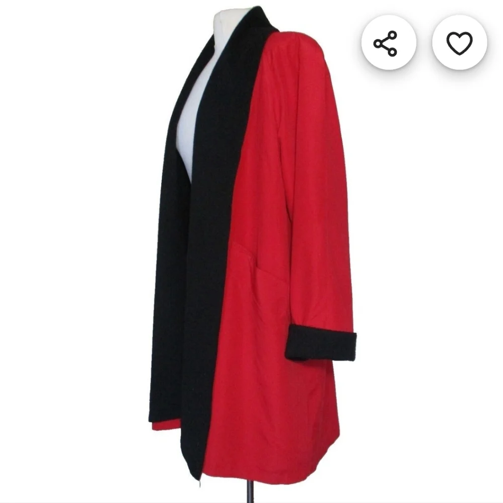 Swing Coat, Vintage Steve By Searle, Size 8 Women, RedBlack, Wool Lining, Peaco - Picture 2 of 10